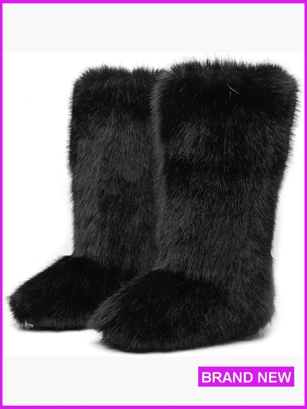 Knee High Faux Fur Snow Boots Y2K Fluffy Winter Boots Slip On Warm Cozy